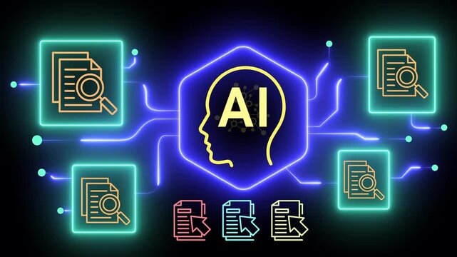 AI-powered document search concept on the transparent background. Semantic search for enterprise internal knowledge. Motion graphics of AI document search idea. 4k video animation.