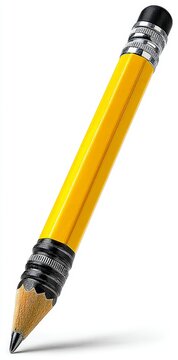 Classic Yellow Pencil with Eraser on White Background, Ready for Writing and Drawing.