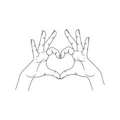 Fototapeta premium Line art illustration of two hands forming a symmetrical heart shape