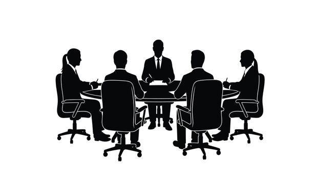 Business meeting in a conference room with silhouette of people sitting around a table