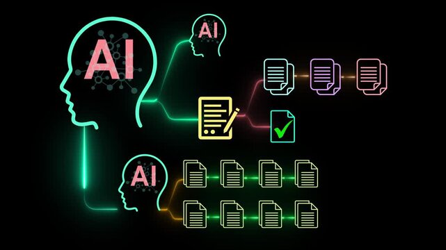 AI-powered document search concept on the transparent background. Semantic search for enterprise internal knowledge. Motion graphics of AI document search idea. 4k video animation.
