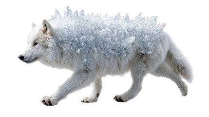 Obraz premium Arctic Wolf: A majestic arctic wolf with pure white fur treads gracefully across a snowy expanse, exuding an aura of strength, resilience, and the untamed beauty of the arctic wilderness.