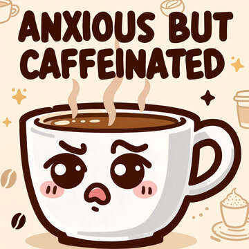 Anxious But Caffeinated Coffee Cup Funny Quote Sticker
