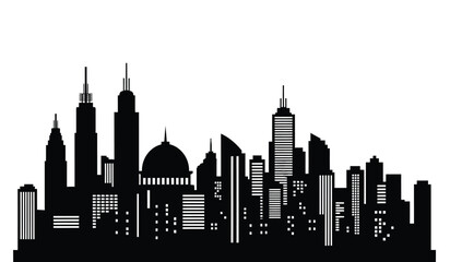 Fototapeta premium New york city skyline silhouette at dusk with skyscrapers and iconic buildings