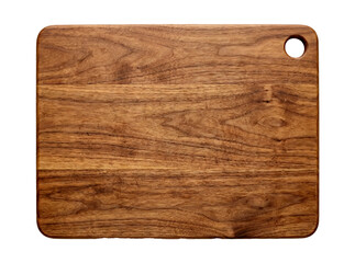 Fototapeta premium Rustic Wooden Cutting Board with Hanging Hole on White Background, Natural Texture