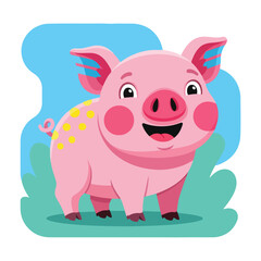 Fototapeta premium A happy, smiling pig with yellow spots in a stylized cartoon