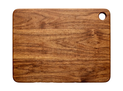 Rustic Wooden Cutting Board with Hanging Hole on White Background, Natural Texture