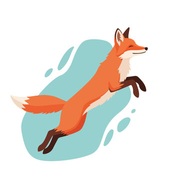 A jumping orange fox illustration with a light blue background