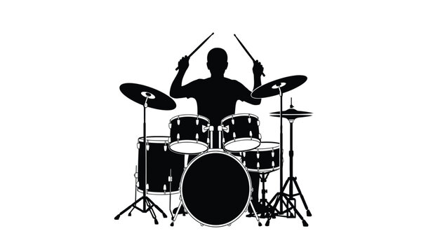 Silhouette of a drummer playing a drum set with sticks