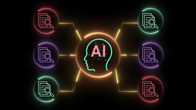 AI-powered document search concept on the transparent background. Semantic search for enterprise internal knowledge. Motion graphics of AI document search idea. 4k video animation.