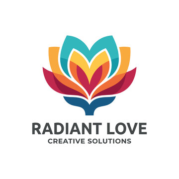 A vibrant logo for Radiant Love that embodies creativity and warmth, ideal for businesses focused on well-being, relationships, or holistic solutions.