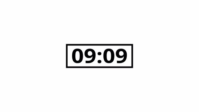 Ten minutes countdown timer in one minute, 10 minute timer countdown animation,  10 minute countdown on a transparent background.