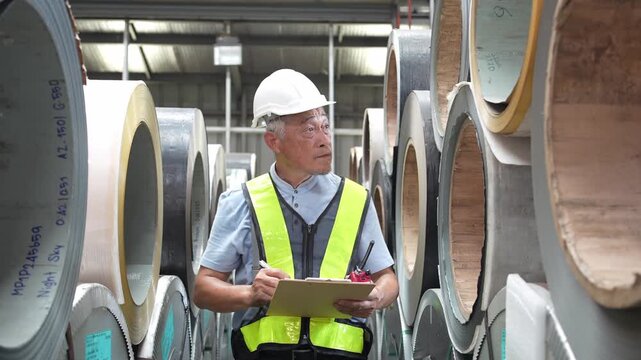 Industrial inspection action quality control in a manufacturing facility process overview warehouse environment close-up view