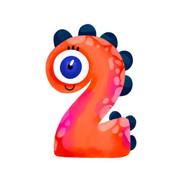Adorable monster number two for toddler age learning and second birthday themes. Colorful illustration perfect for kids cards nursery prints and playful designs.
