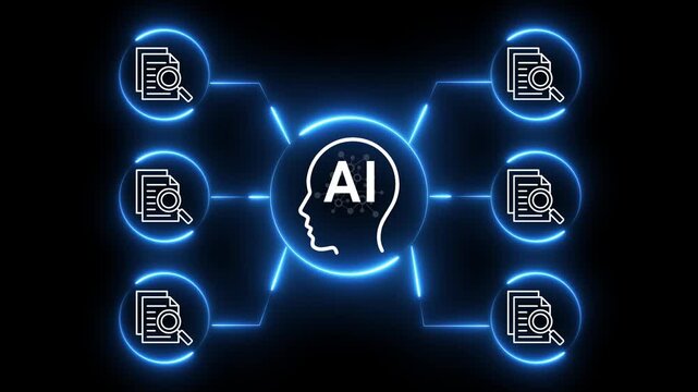 AI-powered document search concept on the transparent background. Semantic search for enterprise internal knowledge. Motion graphics of AI document search idea. 4k video animation.