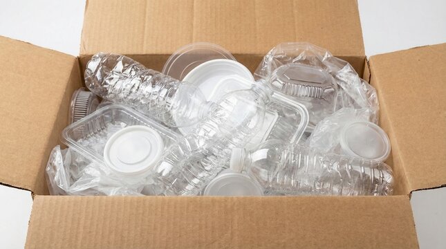 Open Cardboard Box Full Of Empty Plastic Bottles And Containers For Recycling