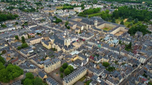 A panorama aerial view of the City La Fleche in France. On a sunny noon in summer beside the old town.