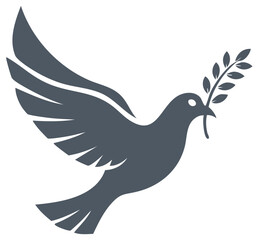 Fototapeta premium Dove carrying olive branch symbolizes peace and hope in flight silhouette