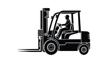 Fototapeta premium Silhouette of a person operating a forklift machine in a warehouse setting with silhouette