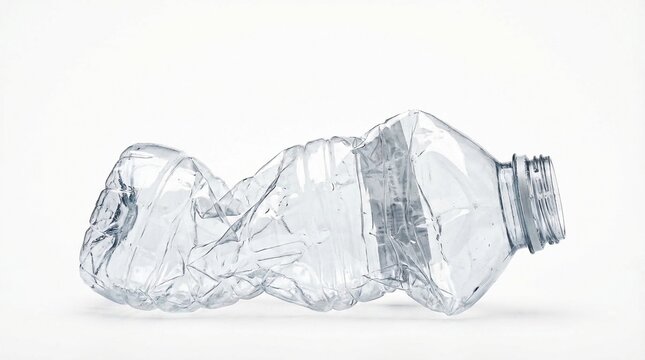 Crushed Empty Plastic Water Bottle Isolated On White Background