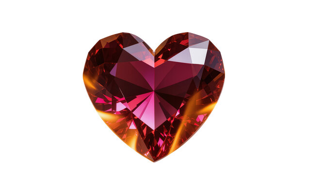 Sparkling faceted heart-shaped ruby gemstone isolated, a precious jewel with vibrant red and pink hues, perfect for luxury design PNG
