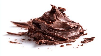 Fototapeta premium Chocolaty mixture sits alone on a white background.