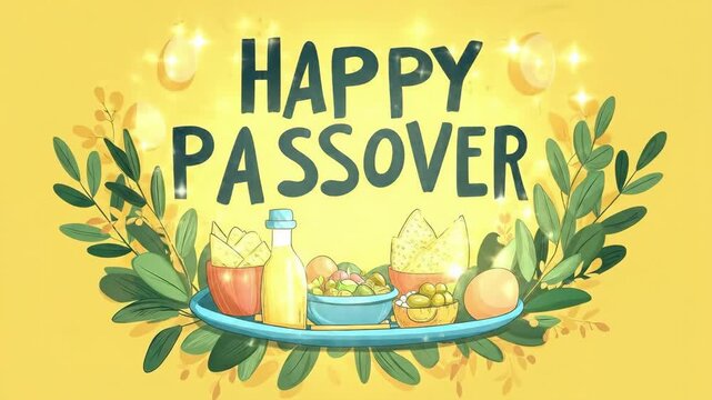 Happy passover celebration with traditional foods and decorative elements. Happy Easter