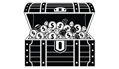 Treasure chest filled with coins silhouette illustration © Thysl2000