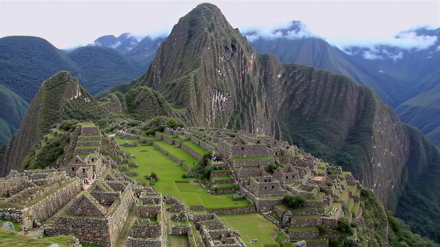 Machu Picchu ancient Inca ruins and Huayna Picchu mountain in the Peruvian Andes