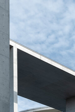 Concrete architecture exterior with modern minimal beam and structure showing geometry sky frame in strong light for contemporary construction mood
