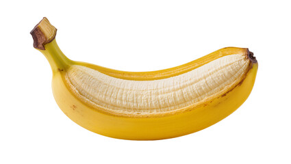 Fresh partially peeled ripe yellow banana, a healthy tropical fruit snack isolated on transparent background PNG, ready for design projects © Lukas