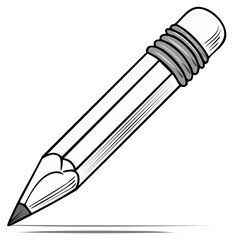 Naklejka premium Simple black and white cartoon pencil illustration with eraser and sharpened tip ready for writing or drawing tasks