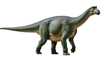 Majestic green long-necked dinosaur, a prehistoric sauropod-like creature, standing gracefully isolated on transparent background, ancient reptile PNG © Lukas