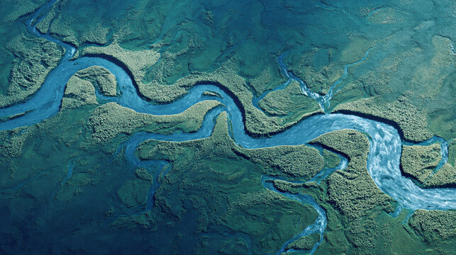 aerial view of a sinuous river
