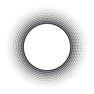 Minimal radial dotted ring composition with gradient density particle distribution creating modern geometric halftone structure