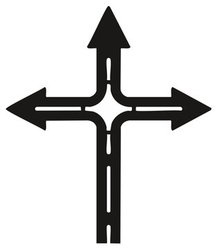 Symbolic Crossroads of Roads Pointing in Four Directions Representing Choices