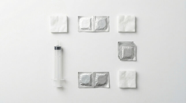 condom packaging and tube on white background