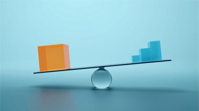Abstract 3D background of unbalanced scale and cubes. Dilemma of business risk and cost.