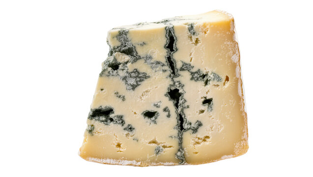 Delicious wedge of gourmet blue cheese, rich and creamy with distinctive mold veins, perfectly isolated for culinary designs and food photography