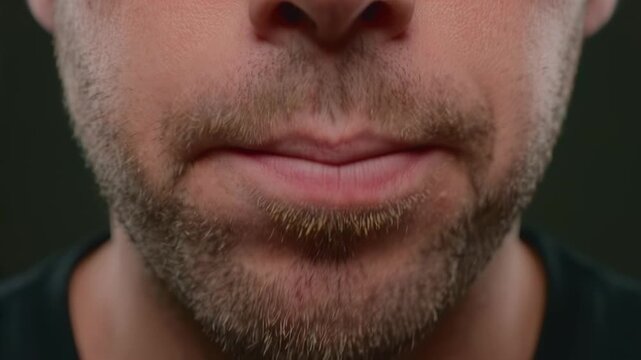 Close-up of green pill on man tongue. Male mouth open taking medication or dietary supplement capsule. Healthcare pharmacy and drug addiction concept