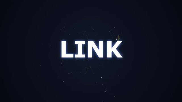 Digital Connection Visualization: Bright Glowing 'LINK' Text Amidst an Abstract Network Pattern in a Dark Cyber Space