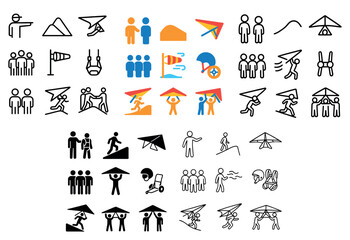 Naklejka premium Outdoor icons with hang glider people flag colorful