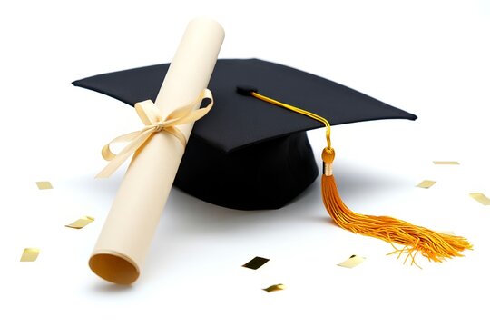  Sleek graduation composition with cap, diploma and confetti
