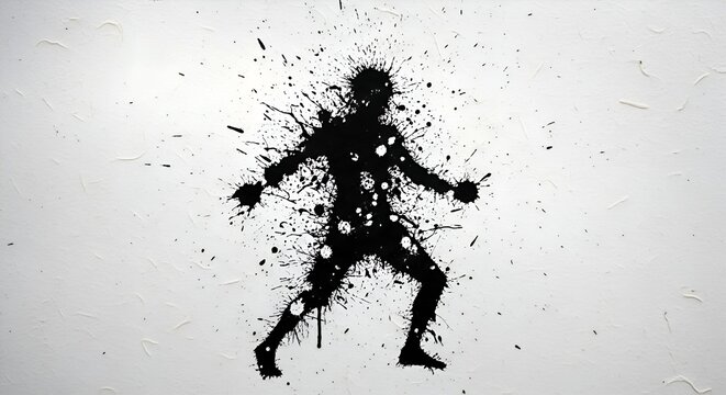 Explosion Silhouette Man Black Ink Splatter on White Background