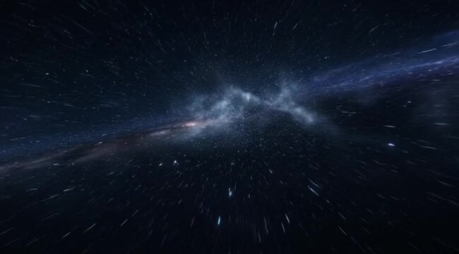 Abstract background flying pass through the milky way galaxy with stars and space dust in the universe dark and grain processed