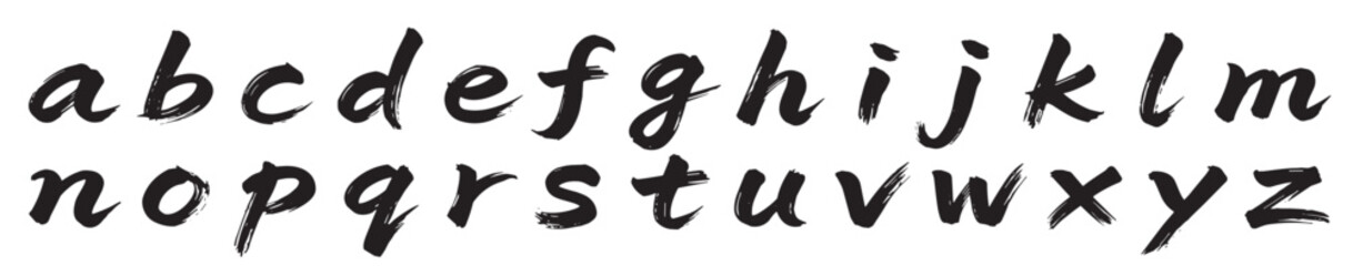 lowercase brush alphabet letters set with handwritten typography and rough ink lettering on transparent background © Ярослав Дацко