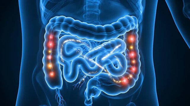 3D Medical Animation of Human Intestines with Inflammation Highlights.