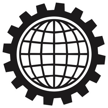 Global Industry and Technology Symbol, Cogwheel Around Globe