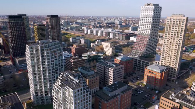 Amsterdam Zuidoost Aerial Cityscape, Housing Development of modern mixed-use skyscrapers