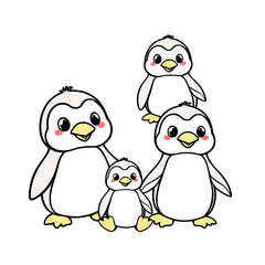 Obraz premium Four cute cartoon baby penguin outlines for coloring book pages